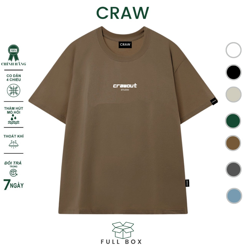 Áo thun tay lỡ CRAW phông unisex nam nữ vải coton mềm mịn, co dãn Oversize form rộng - 0086