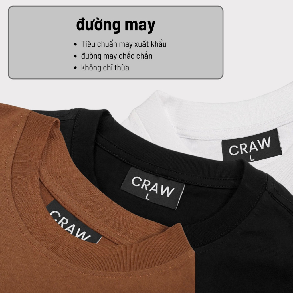 Áo thun tay lỡ CRAW phông unisex nam nữ vải coton mềm mịn, co dãn Oversize form rộng - 0086