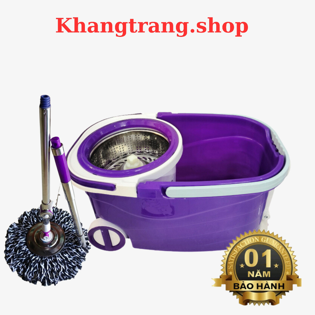 Bộ lau nhà 360 độ tự vắt thông minh thùng 2 bánh xe dễ dàng kéo - đẩy, cây lau nhà kèm thùng tự vắt và 2 bông lau
