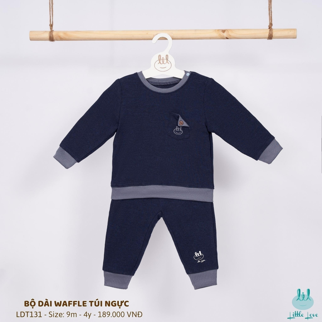 Bộ nỉ dài tay trẻ em ấm áp 2023 Little Love chính hãng