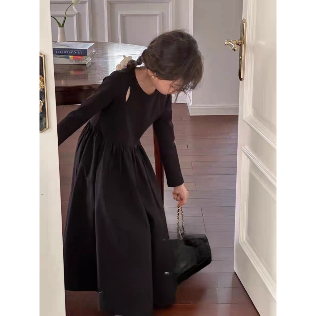 Váy bé gái, váy thu đông cotton zip cắt out phối chân váy thô dài bồng bềnh sang chảnh cho bé 12-30kg