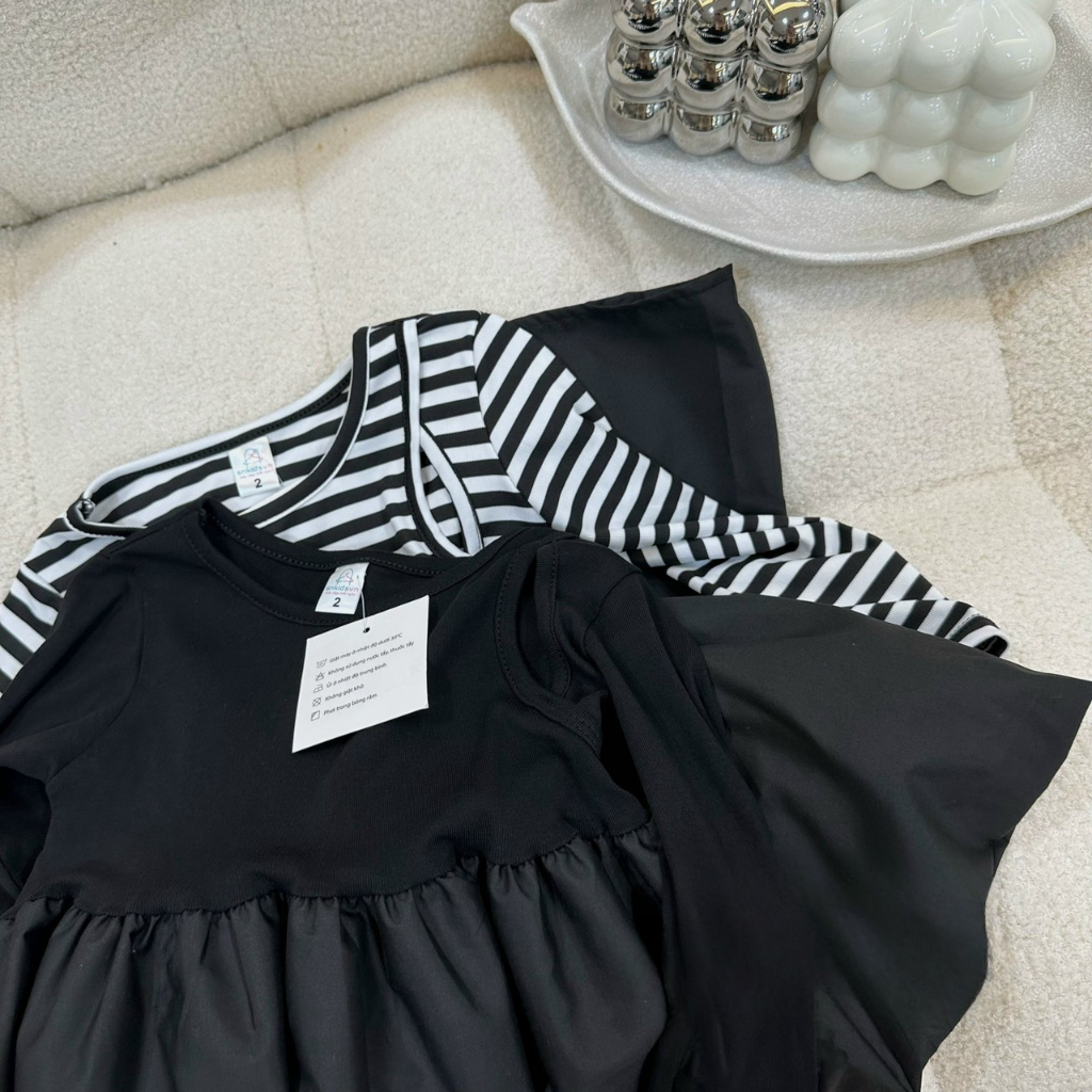 Váy bé gái, váy thu đông cotton zip cắt out phối chân váy thô dài bồng bềnh sang chảnh cho bé 12-30kg