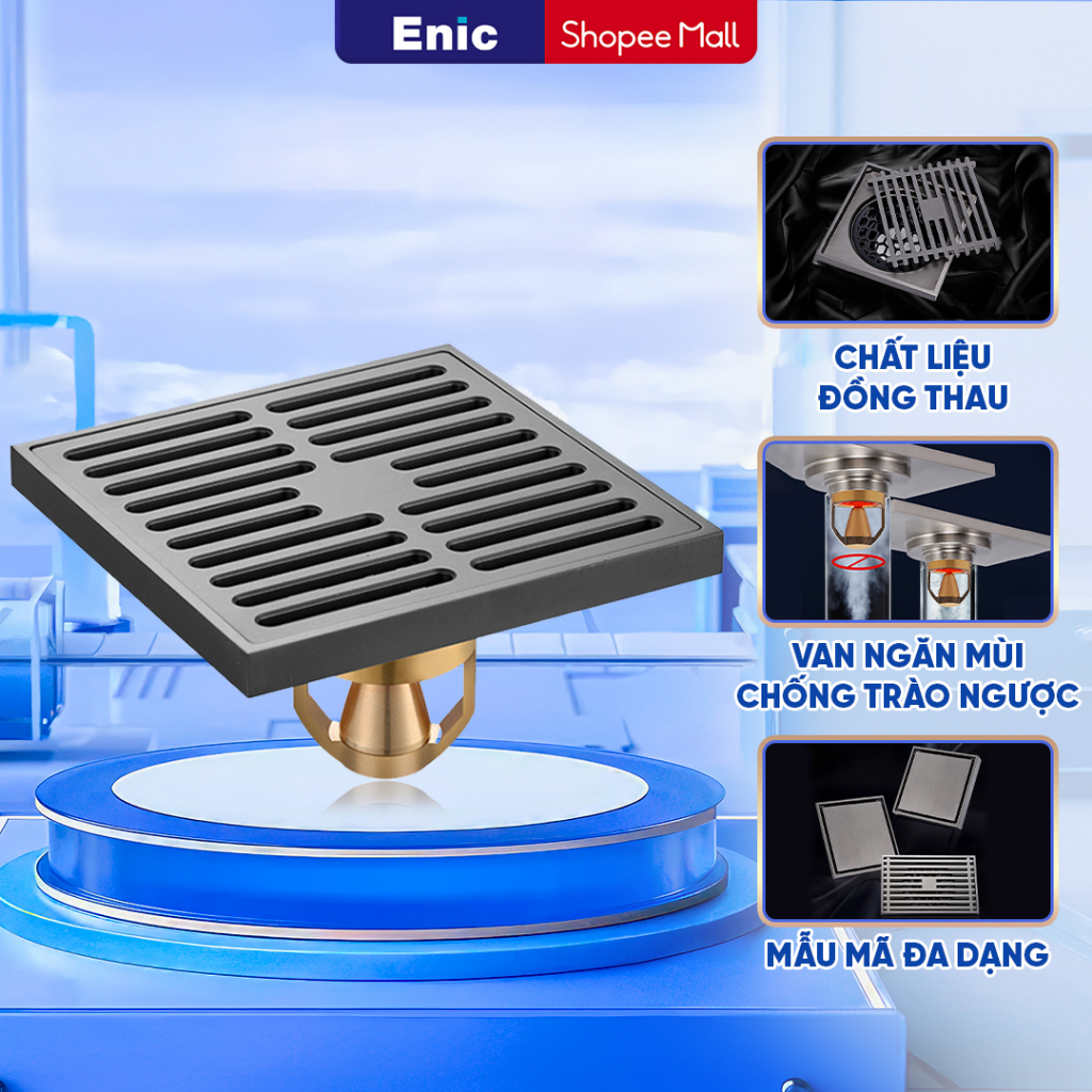 Phễu thoát sàn cao cấp Enic chất liệu inox 304 bền chắc, van thông minh ngăn mùi, chống côn trùng, chống ứ đọng nước