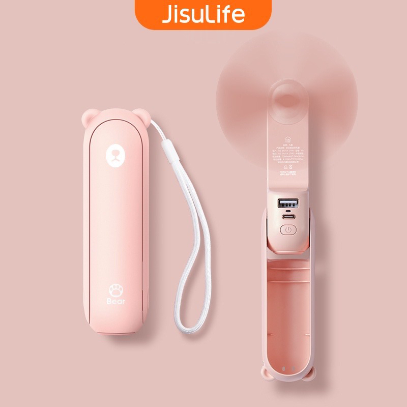 Quạt mini cầm tay JISULIFE 4800mAh Chức năng có thể gập lại 3 trong 1 gió yên tĩnh