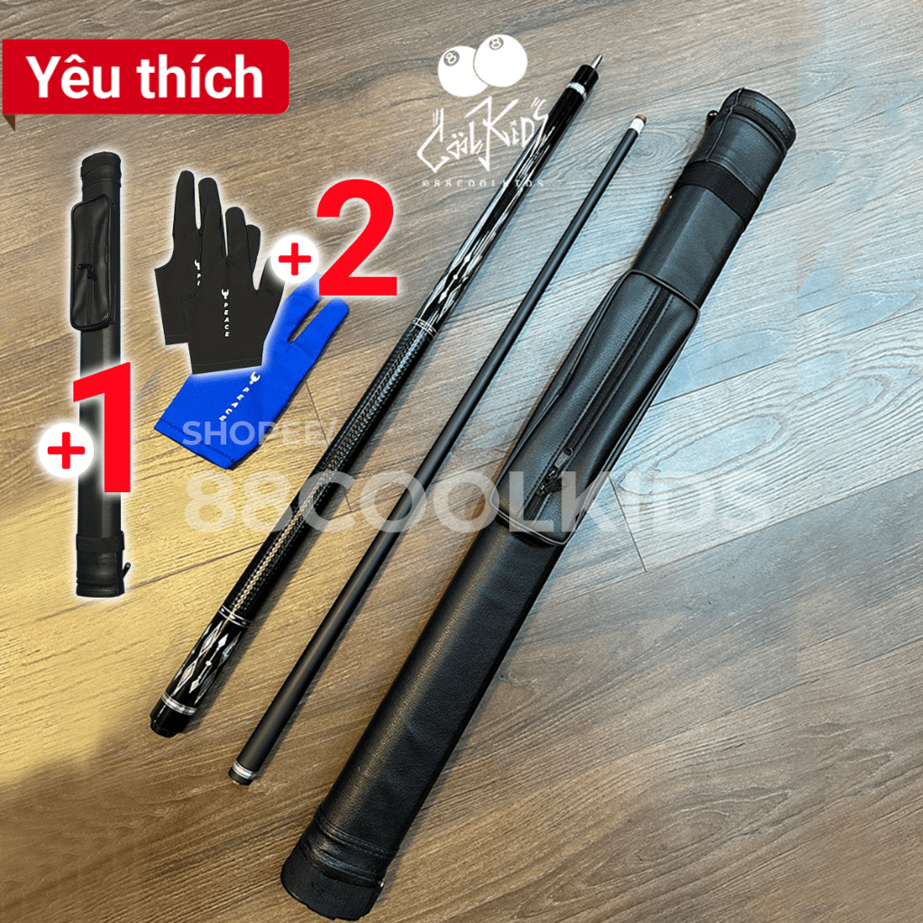 Cơ Bida Lỗ Carbon Cá Nhân - Gậy Bida Cacbon CLB Màu Đen 550g Đầu Tẩy 13mm Tay Cầm Bọc Pa PU Sần Chống Trơn