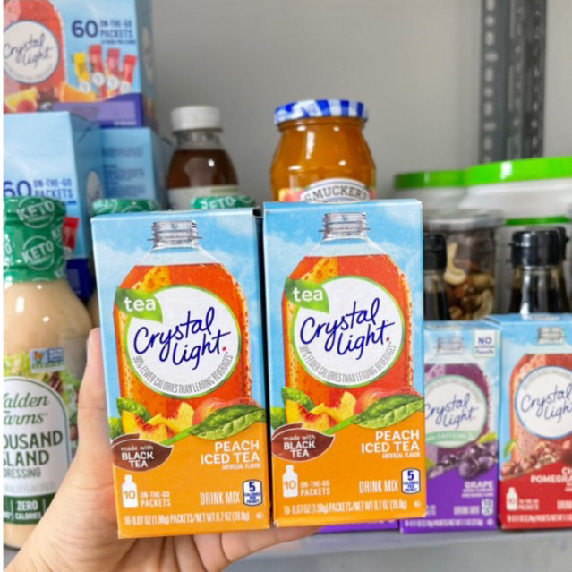 Bột Trái Cây pha nước Không Đường Giải Khát CRYSTAL LIGHT Drink Mix Keto, Das, Low Carb, Eat Clean, Hộp 10 Gói Nhỏ