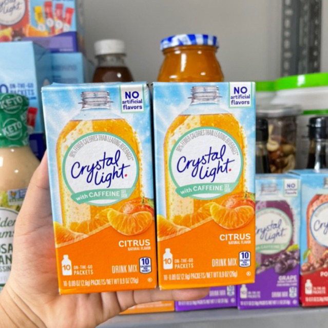 Bột Trái Cây pha nước Không Đường Giải Khát CRYSTAL LIGHT Drink Mix Keto, Das, Low Carb, Eat Clean, Hộp 10 Gói Nhỏ