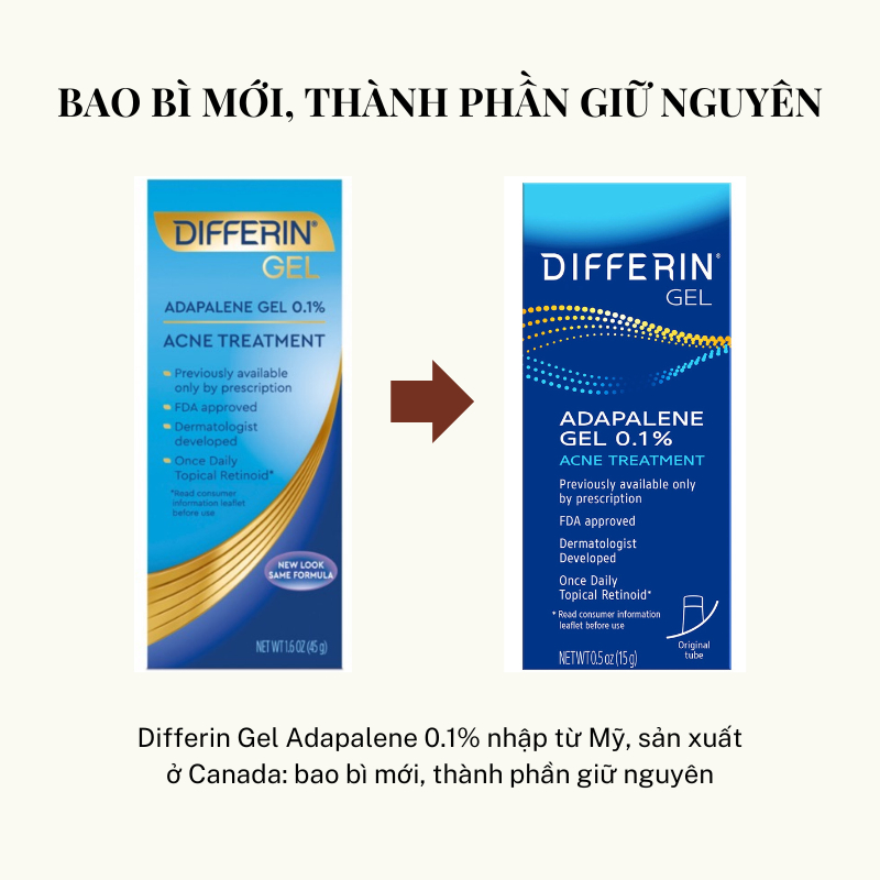 [BẢN MỚI] Gel dưỡng chấm mụn Differin Adapalene Gel 0.1% Acne Treatment bản Mỹ 15g giúp khô cồi, đẩy mụn nhanh
