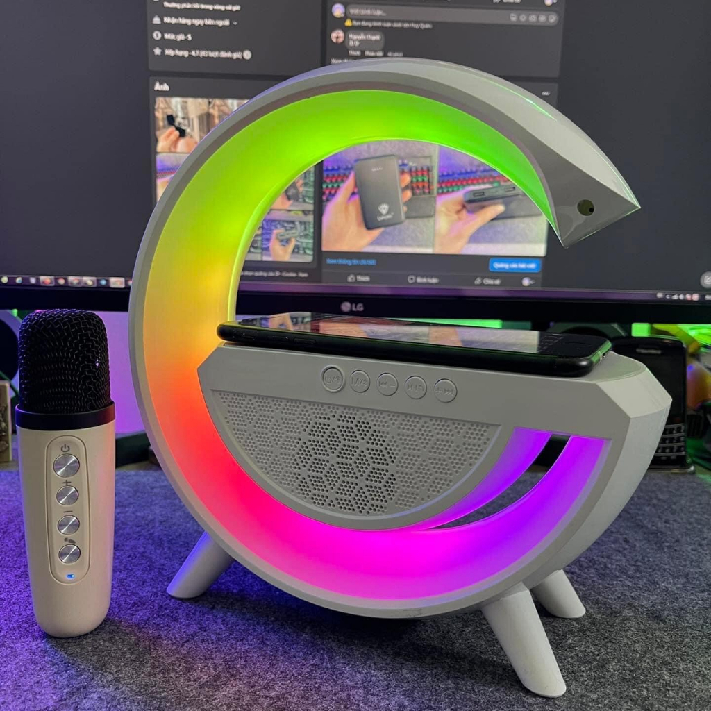 Loa bluetooth nghe nhạc tích hợp đèn led RGB chữ G đa năng và sạc không dây chính hãng