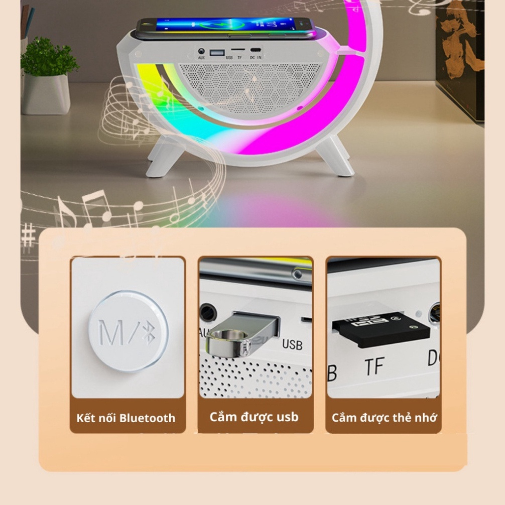 Loa bluetooth nghe nhạc tích hợp đèn led RGB chữ G đa năng và sạc không dây chính hãng