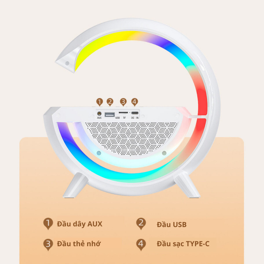 Loa bluetooth nghe nhạc tích hợp đèn led RGB chữ G đa năng và sạc không dây chính hãng