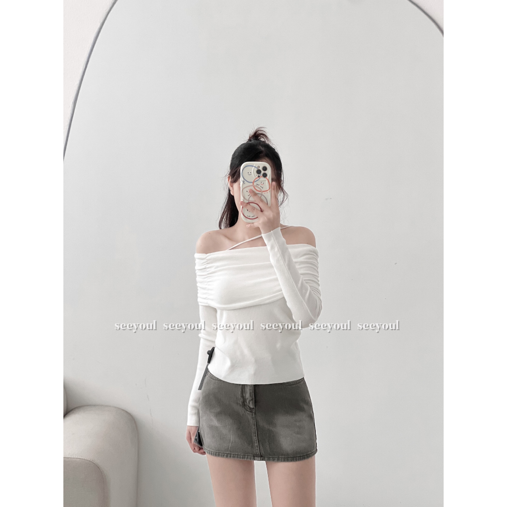 Áo len trễ vai basic-4439