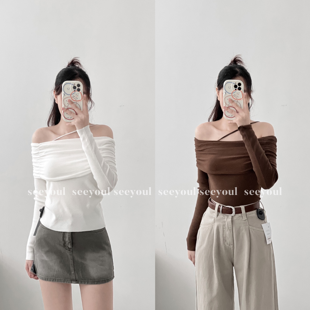 Áo len trễ vai basic-4439