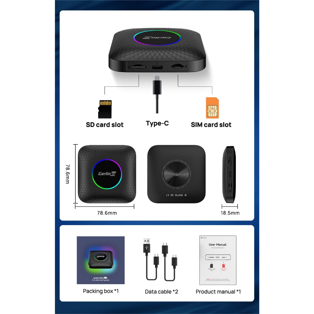 Bộ Carplay Android Box Carlinkit Tbox Abeliant 2023 Chính Hãng Tặng Vietmap S2 dành cho ô tô - Android 13 -Qualcomm 665