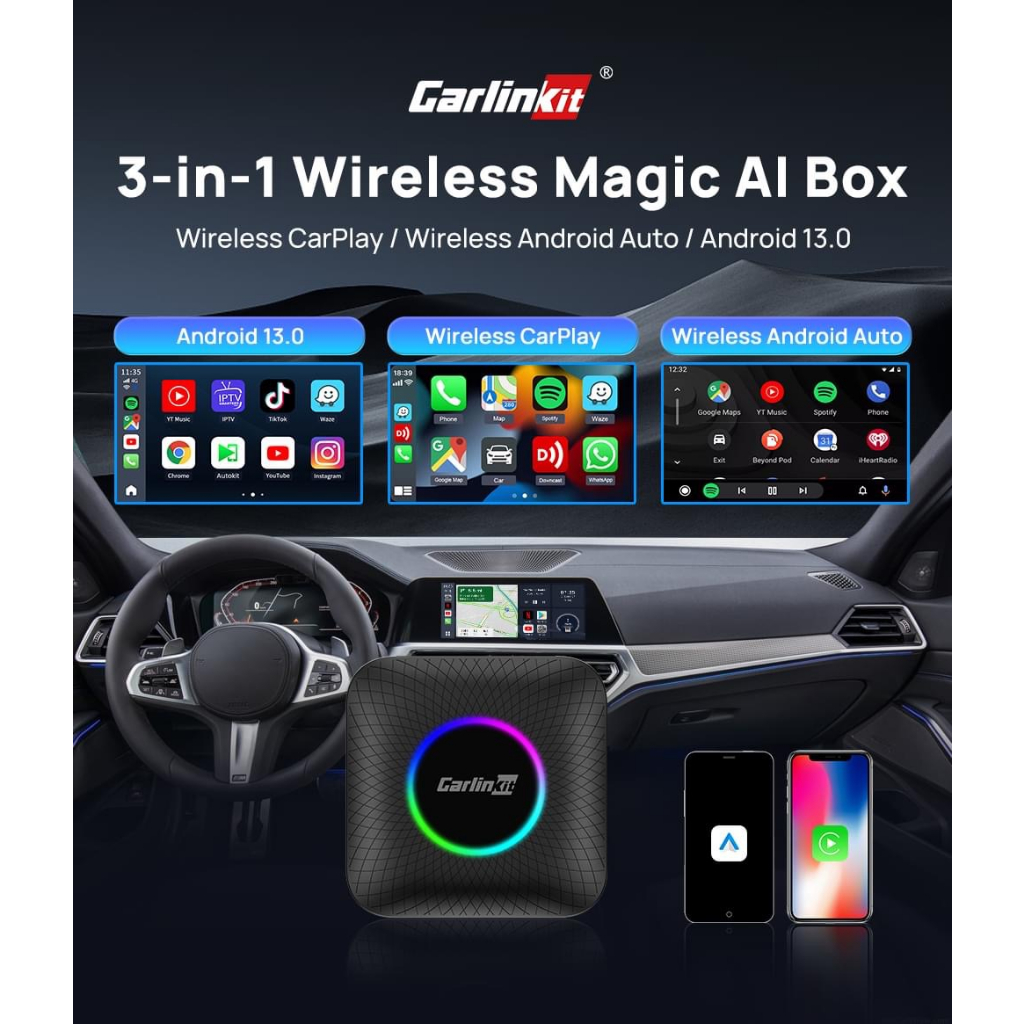 Bộ Carplay Android Box Carlinkit Tbox Abeliant 2023 Chính Hãng Tặng Vietmap S2 dành cho ô tô - Android 13 -Qualcomm 665