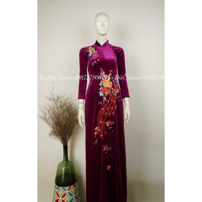 BỘ ÁO DÀI NHUNG THÊU