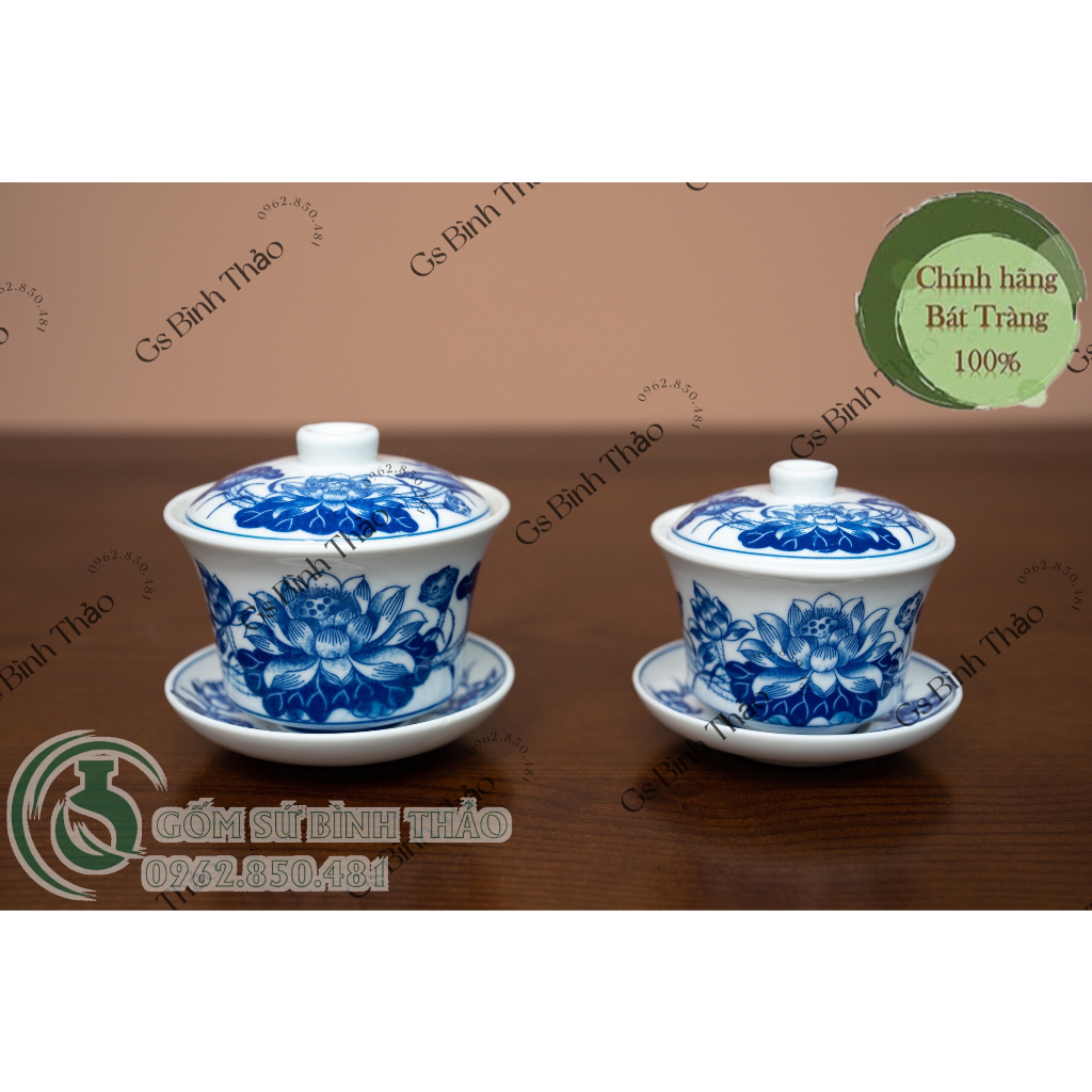Bát trà - Bát sâm - Bát đựng nước thờ Họa tiết sen - Gốm sứ bát Tràng