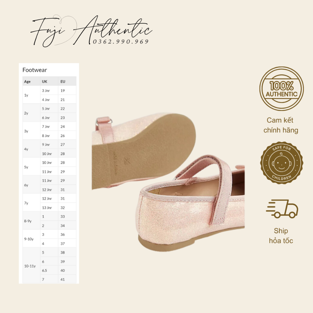 Giầy búp bê kim tuyến hồng GEORGE cho bé gái 6uk