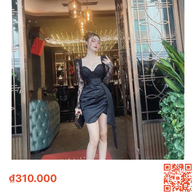 VÁY BODY VẠT ĐẮP CHÉO TÀ RƠI PHỐI TAY REN 100923