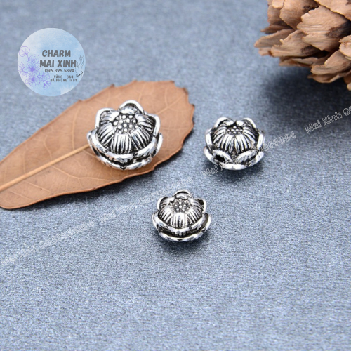 Nụ Búp Sen Bạc Thái - 3 Kích Thước - Charm, Phụ Kiện Xâu, Mix Vòng Phong Thủy Nam Nữ, Làm Vòng Handmade