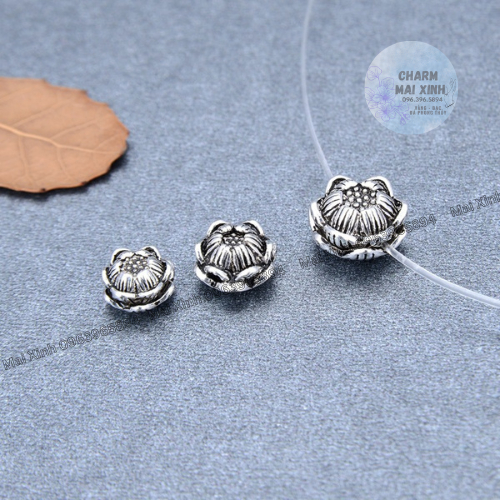 Nụ Búp Sen Bạc Thái - 3 Kích Thước - Charm, Phụ Kiện Xâu, Mix Vòng Phong Thủy Nam Nữ, Làm Vòng Handmade