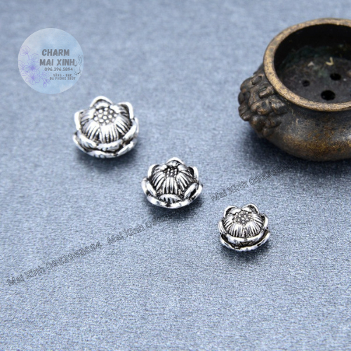 Nụ Búp Sen Bạc Thái - 3 Kích Thước - Charm, Phụ Kiện Xâu, Mix Vòng Phong Thủy Nam Nữ, Làm Vòng Handmade