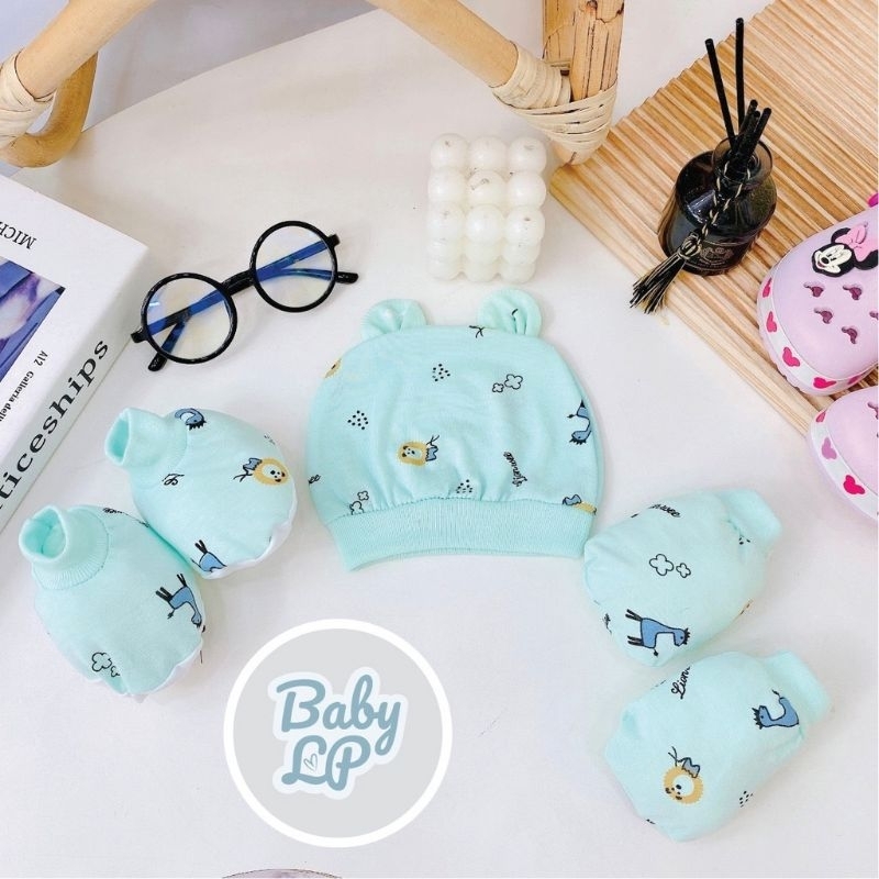 Set Bộ Mũ Kèm Bao Tay Chân Cho Bé 0-2 Tháng
