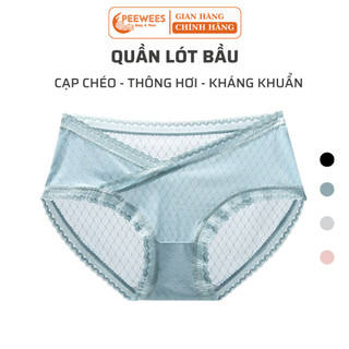 Quần Lót Bầu Và Sau Sinh Cạp Chéo Cao Cấp PEEWEES Chất Lụa Băng Thông Hơi Kháng Khuẩn Mềm Mại, Co Giãn Tốt Cho Mẹ Bầu