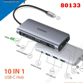 Hub USB Type C 10 in 1 4K USB C to HDMI, VGA, USB 3.0 Ugreen 80133 - Hàng chính hãng