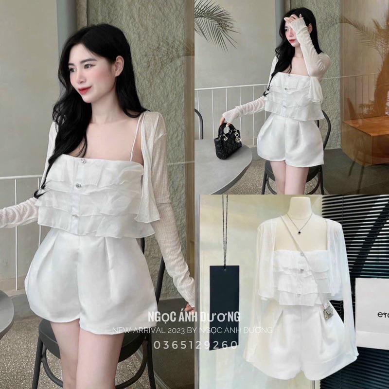 SÉT JUM HAI DÂY TƠ BÈO ĐÍNH NÚT PHỐI ÁO KHOÁC LỬNG DỄ THƯƠNG
