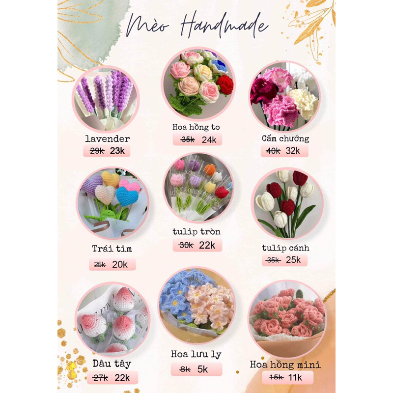 Hoa Tulip Tròn bằng len nhiều màu của Mèo HandMade💞