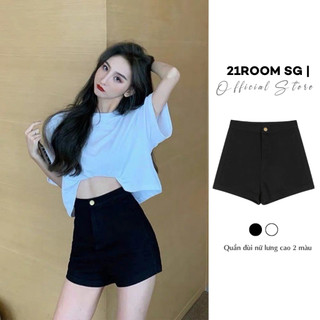 V11 quần đùi nữ 21room kaki dáng ôm 1 nút lưng cao sexy quyến rũ