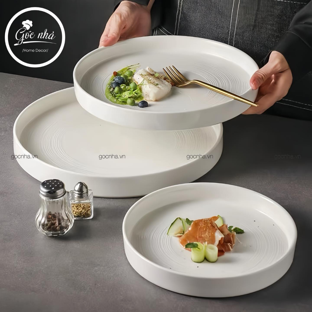 Dĩa sứ phẳng thành cao Venus dành cho nhà hàng phong cách Á Âu/Fusion