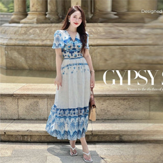 Đầm maxi thiết kế thổ cẩm chất voan tơ hai lớp