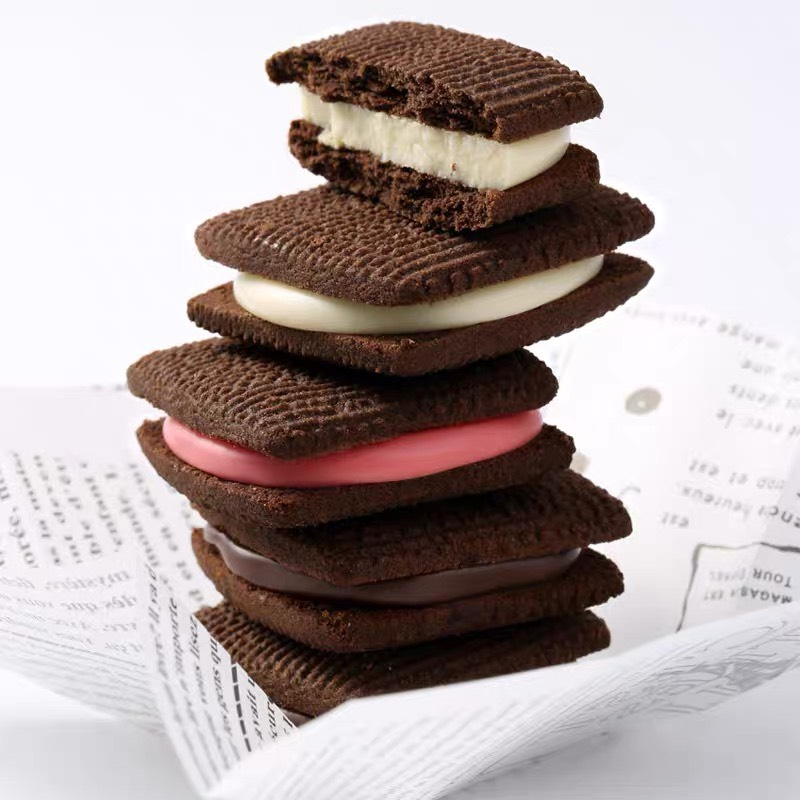 Combo 1000g Bánh quy kẹp kem Denqu Chundun Vị matcha, socola, dâu tây, sữa thơm ngon ăn vặt đã nghiền