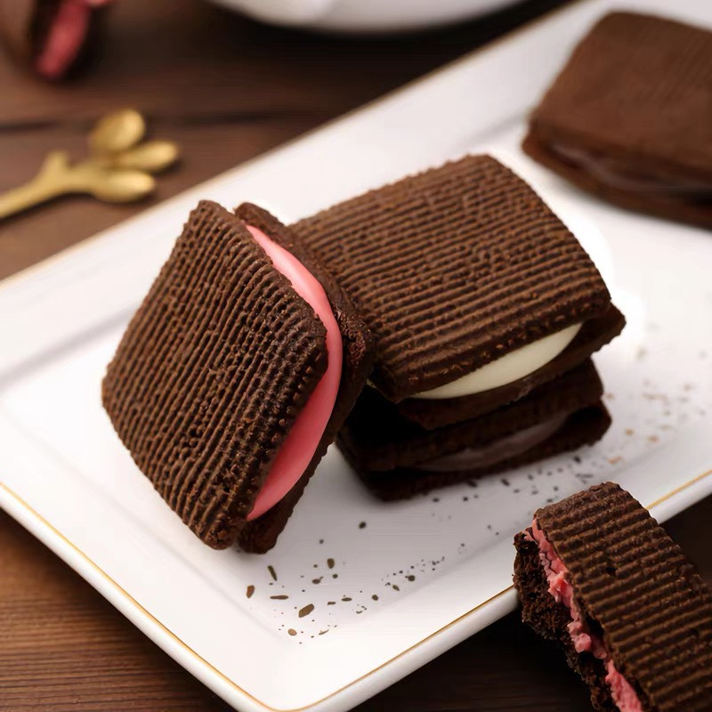 Combo 1000g Bánh quy kẹp kem Denqu Chundun Vị matcha, socola, dâu tây, sữa thơm ngon ăn vặt đã nghiền