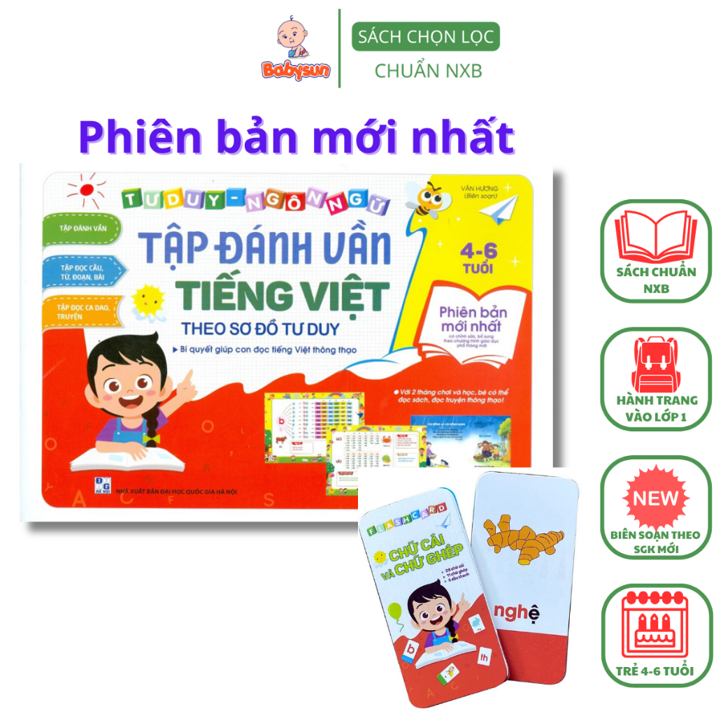 Sách Tập Đánh Vần Tiếng Việt Phiên Bản Mới Nhất kèm file đọc và video hướng dẫn ghép vần cho bé 4-6 tuổi