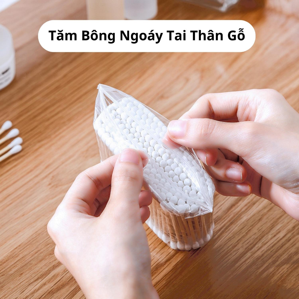 Tăm Bông Ngoáy Tai Thân Gỗ Hộp 100 Cây Chính Hãng, Bông Tăm Ngoáy Tai Thân Thiện Môi Trường An Toàn Tiện Lợi