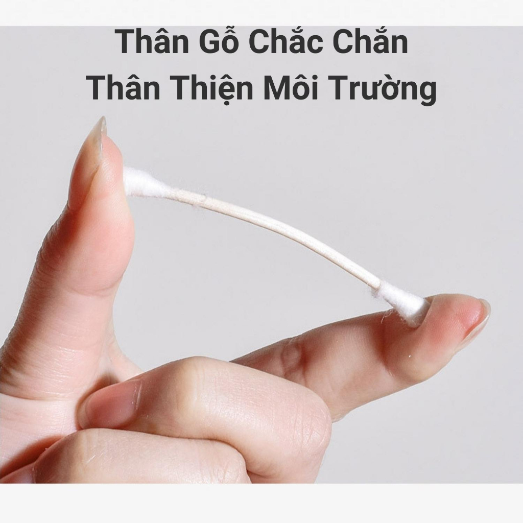 Tăm Bông Ngoáy Tai Thân Gỗ Hộp 100 Cây Chính Hãng, Bông Tăm Ngoáy Tai Thân Thiện Môi Trường An Toàn Tiện Lợi
