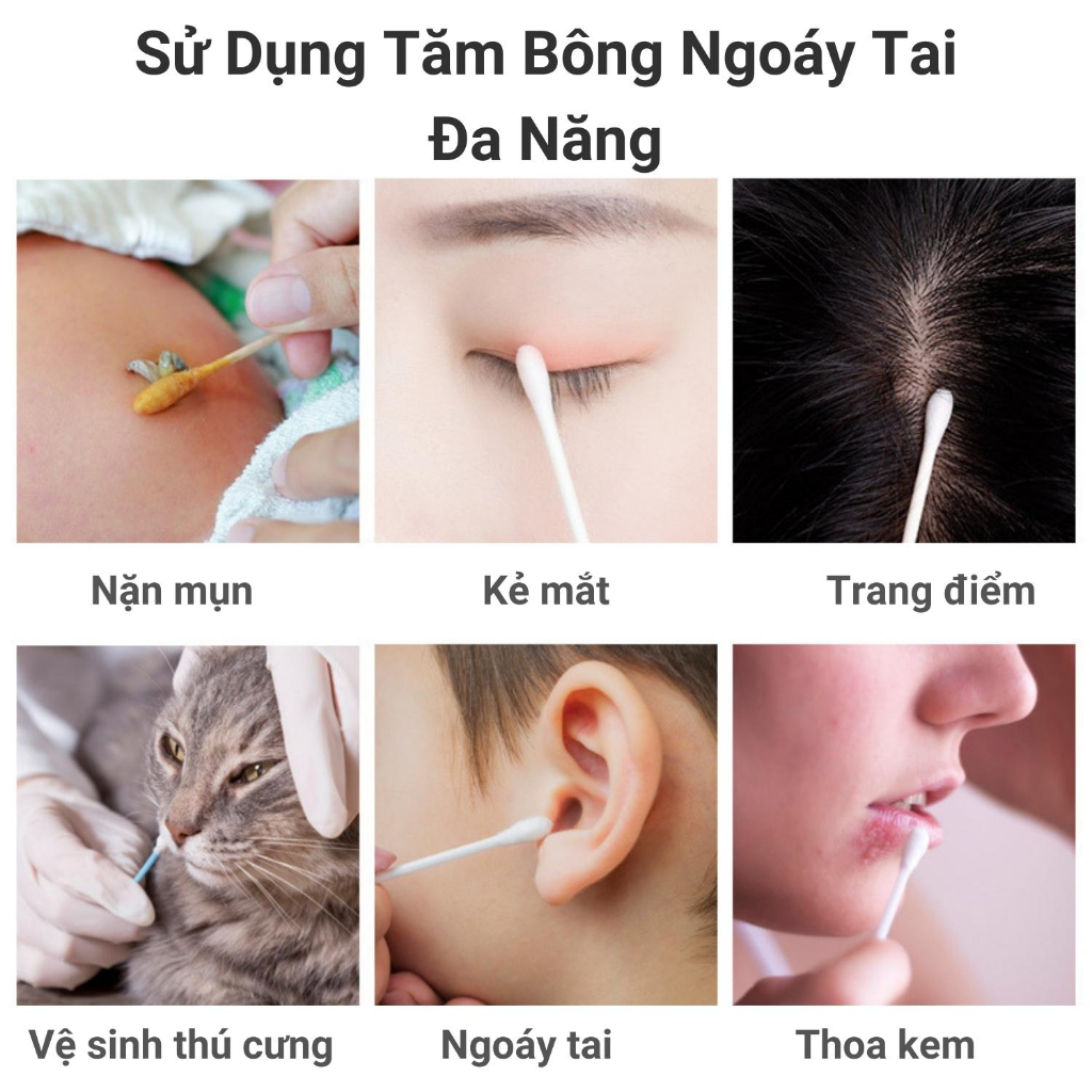Bông Tăm Ngoáy Tai Thân Gỗ Hộp 100 Cây Chính Hãng, Bông Tăm Ngoáy Tai Thân Thiện Môi Trường An Toàn Tiện Lợi
