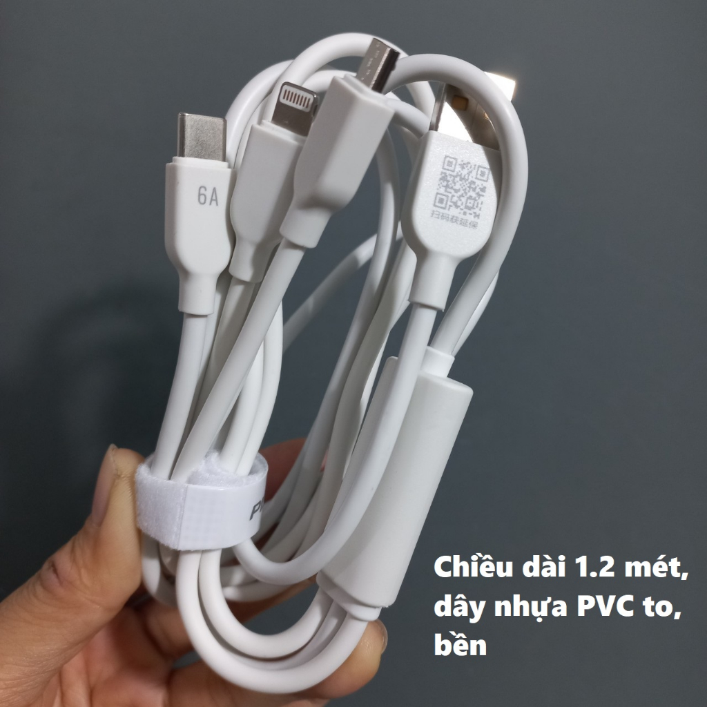 Cáp sạc nhanh  6A 3 đầu C+i+M Pisen AP17 1.2met