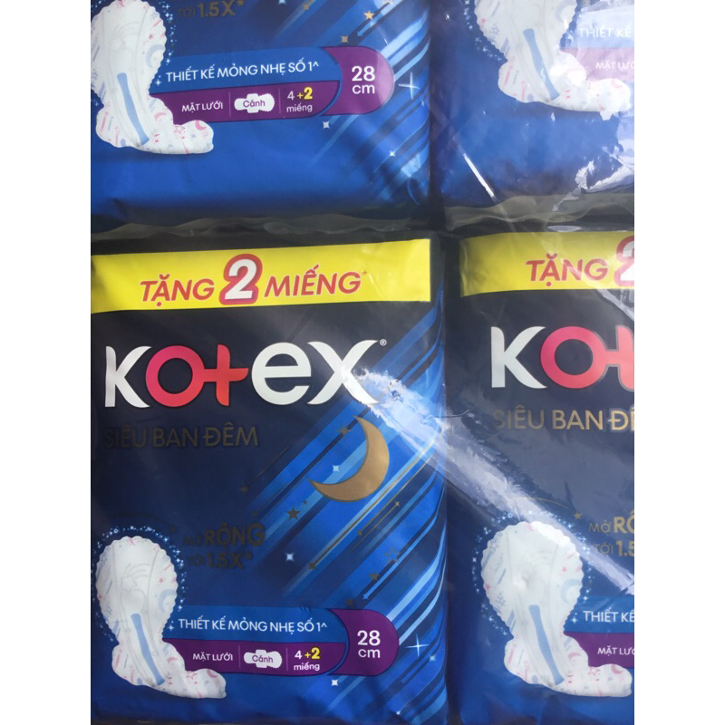 Mỗi Gói Tặng Thêm 2 Miếng - Combo 2 Gói Băng Vệ Sinh Kotex Siêu Ban Đêm 28cm - Mỗi Gói 4 Miếng-HSD Luôn Mới