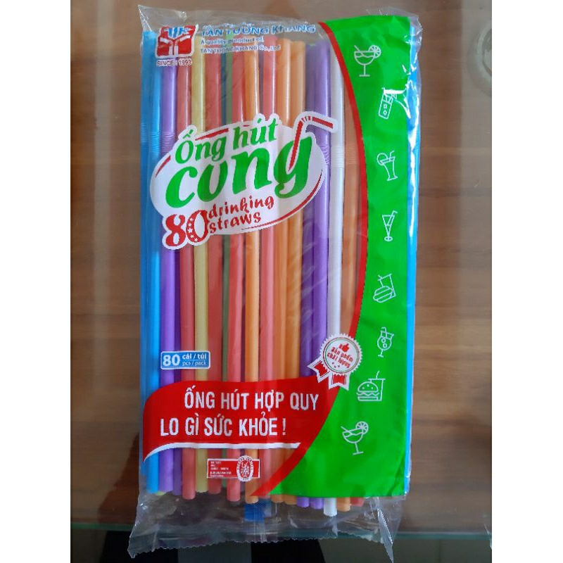 Ống hút nhựa mix nhiều màu 80 cái/bì