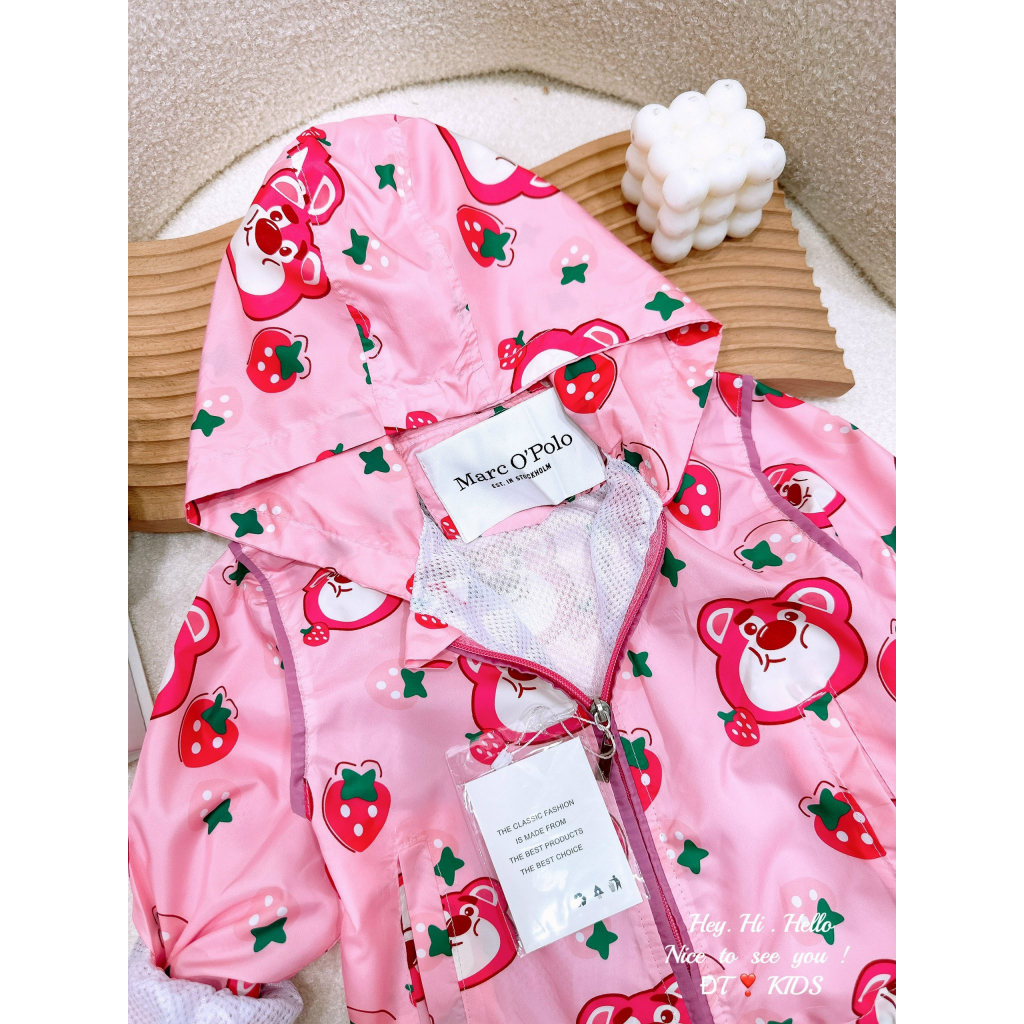 Áo khoác gió gấu dâu lotso xinh xắn cho bé gái 8-30kg