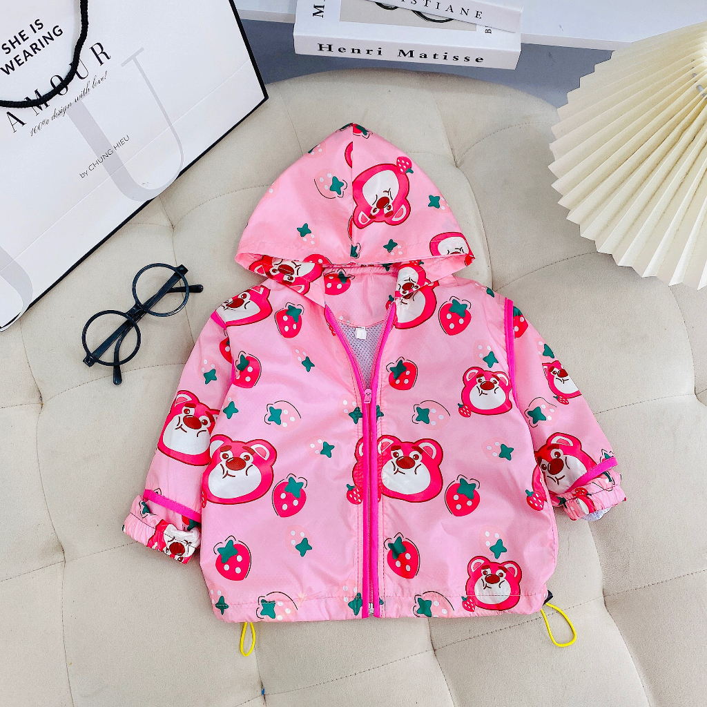 Áo khoác gió gấu dâu lotso xinh xắn cho bé gái 8-30kg