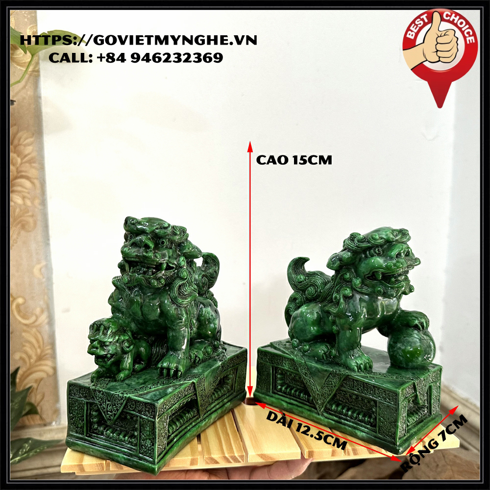 Cặp 2 tượng kỳ lân trang trí phong thủy - Cỡ lớn - Màu xanh lục bích - Chiều cao 15cm