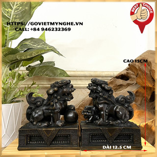 [Kỳ lân phong thủy] Cặp 2 tượng kỳ lân trang trí phong thủy - Cỡ lớn - Màu nâu đen - Chiều cao 15cm
