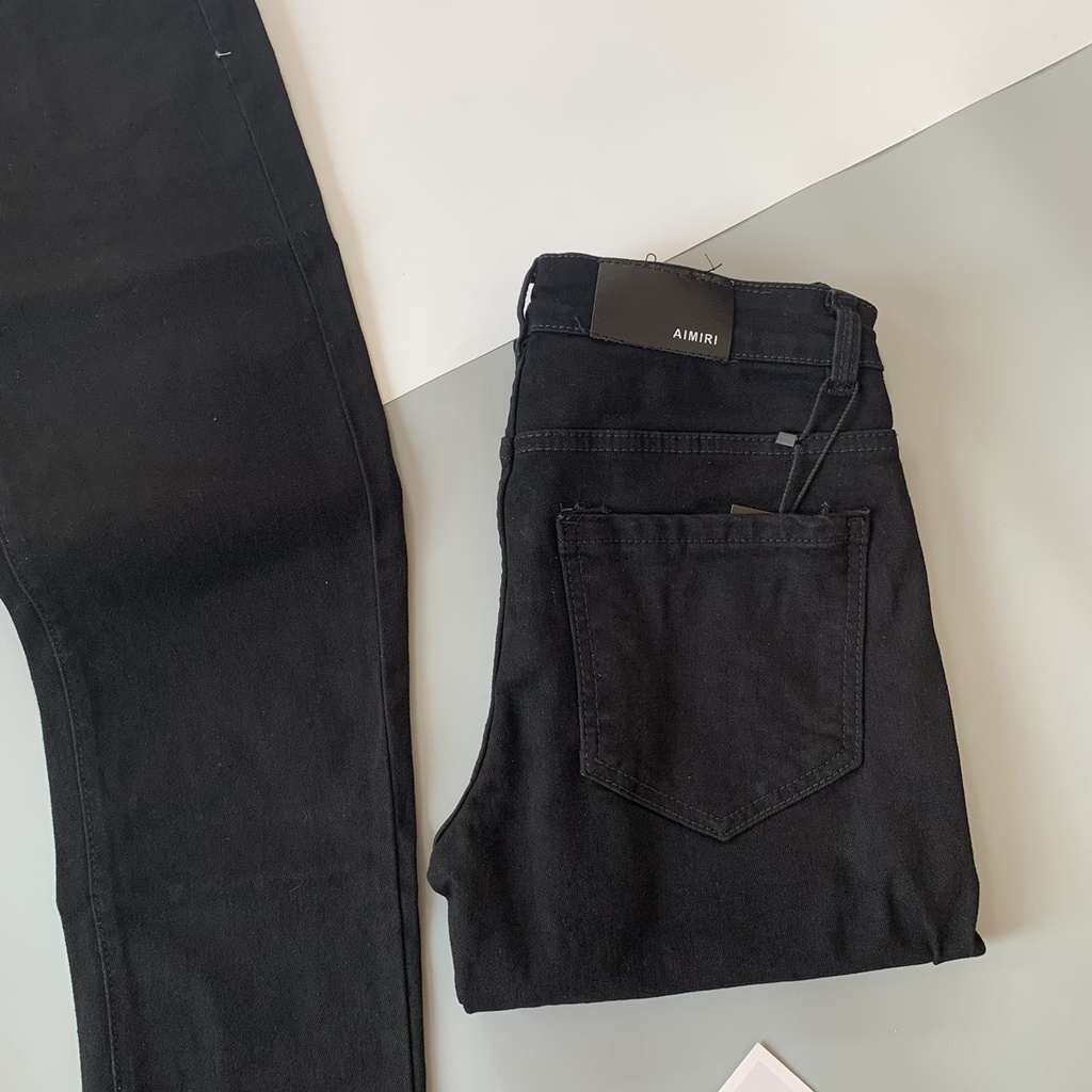 Quần Bò Đen Nam Trơn Phối Thêu Khoá Zip Ống