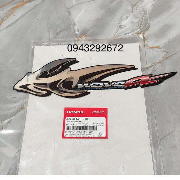 Tem ốp Sườn Bên Trái Wave A100 Cá, Mỏ Neo Honda (87108KVR910)