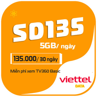 Sim 4G Viettel DS135  gói 150Gb/tháng - 5Gb/ngày tốc độ cao 4G Dùng toàn quốc